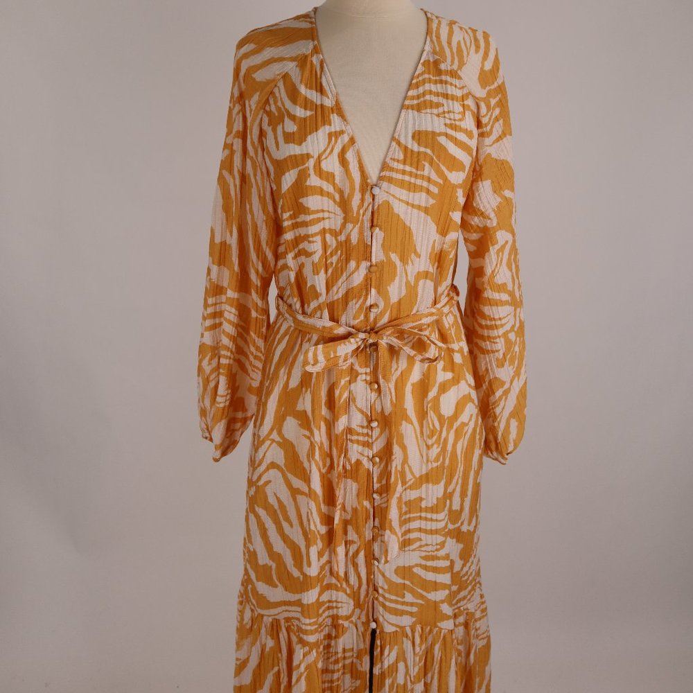 H&M NWOT Mustard Artisan Animal Print Maxi Dress Boho Hippie Beach Cover Up